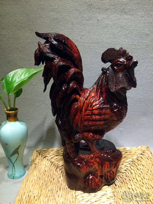 仙游常城红木 精工摆件系列 老挝大红酸枝公鸡摆件 寓意美好