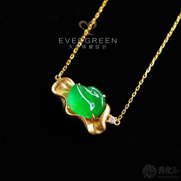 【大树珠宝设计】阳绿翡翠天鹅项链 - 大树珠宝